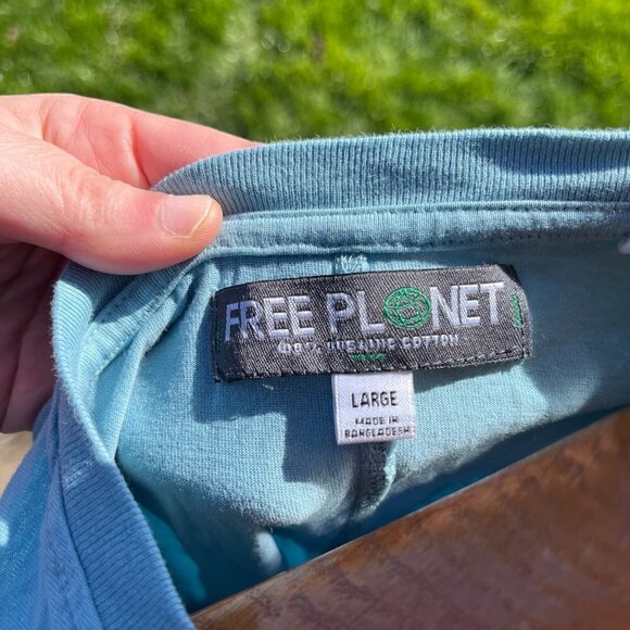 FREE PLANET ~ Blue Men's Organic Cotton Tee Size Large - Picture 3 of 4